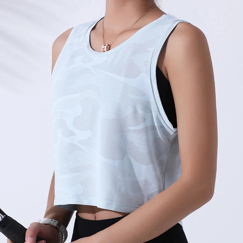 Women’s Camo Mesh Fitness Crop Tank Top