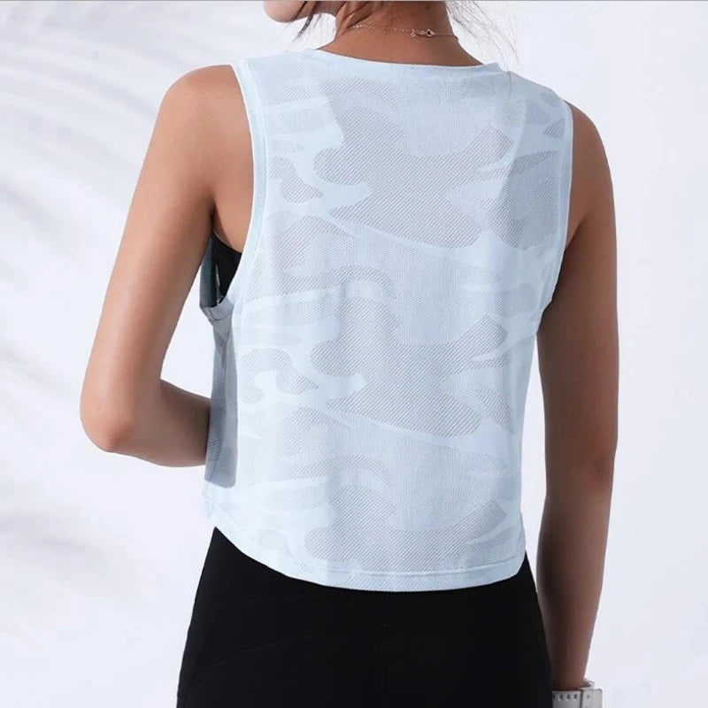 Women’s Camo Mesh Fitness Crop Tank Top
