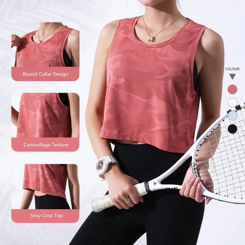 Women’s Camo Mesh Fitness Crop Tank Top