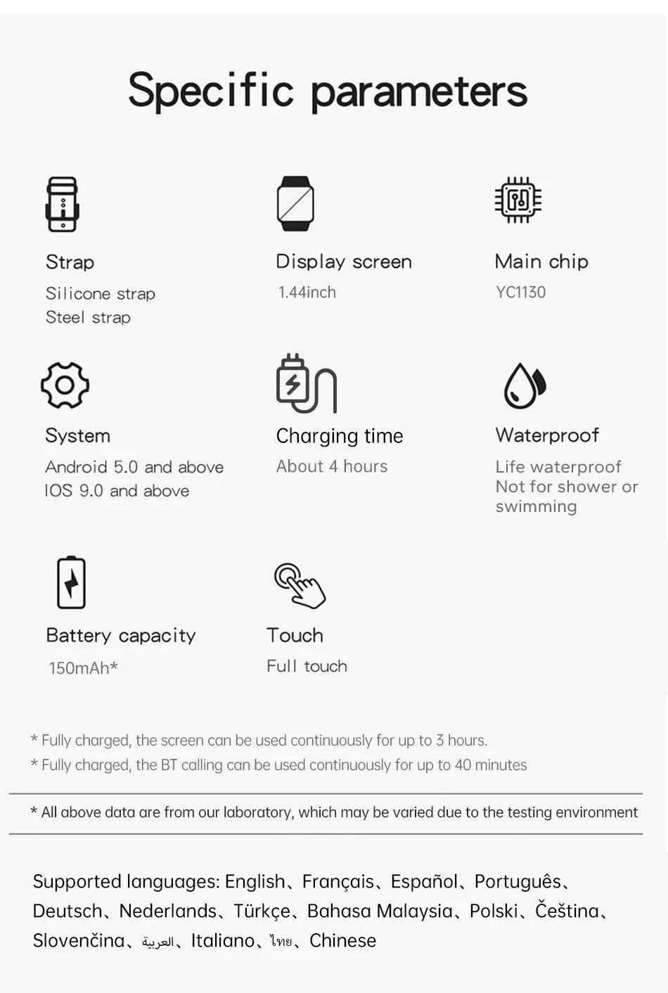 1.44” Bluetooth Smartwatch for Android & iOS