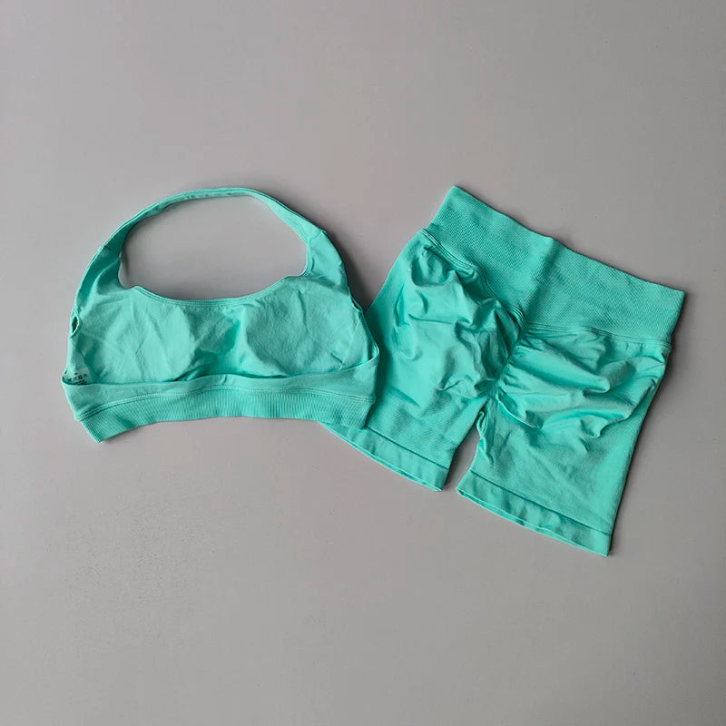 Women’s Halter Neck Yoga Bra & Shorts Set