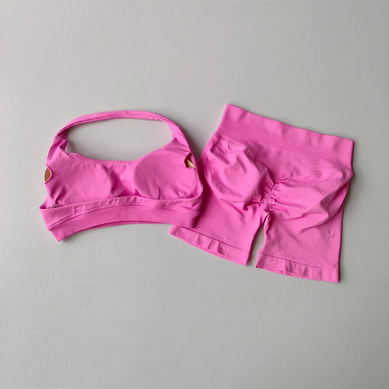 Women’s Halter Neck Yoga Bra & Shorts Set