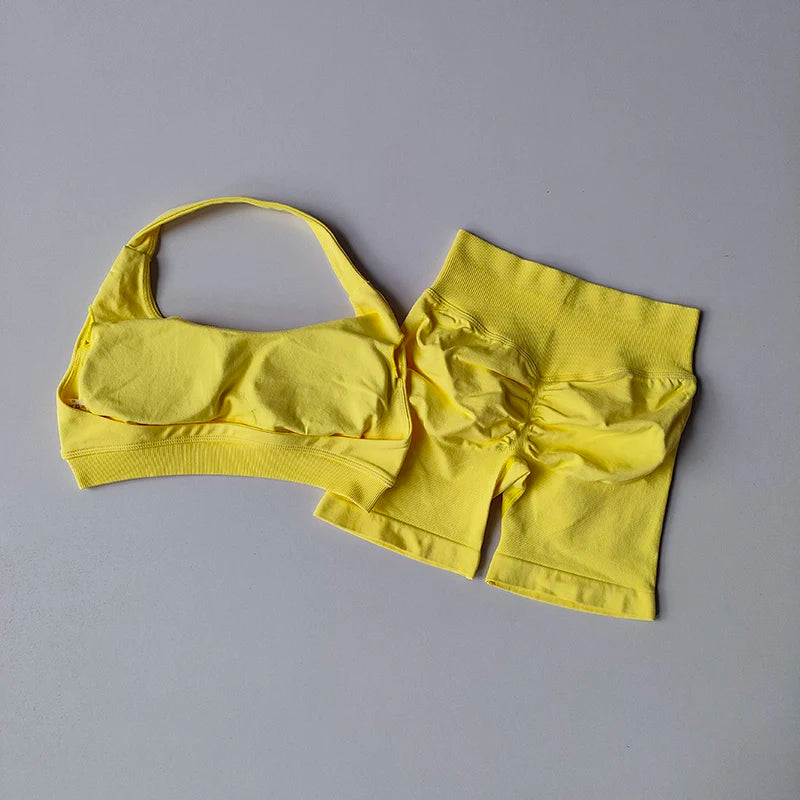 Women’s Halter Neck Yoga Bra & Shorts Set