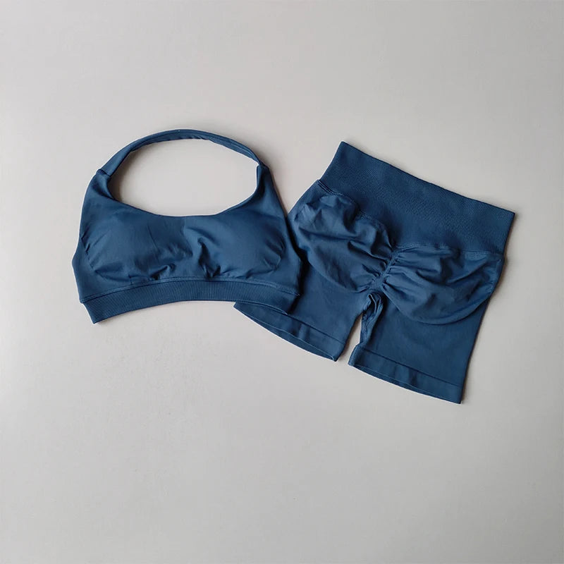 Women’s Halter Neck Yoga Bra & Shorts Set