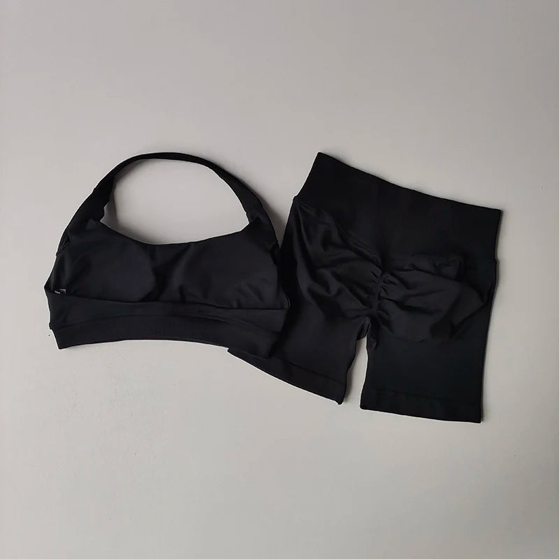 Women’s Halter Neck Yoga Bra & Shorts Set