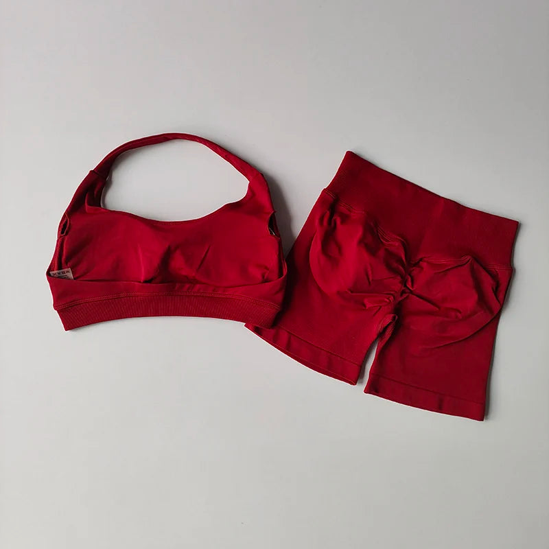 Women’s Halter Neck Yoga Bra & Shorts Set