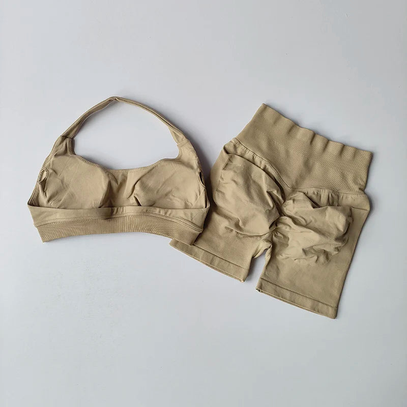 Women’s Halter Neck Yoga Bra & Shorts Set