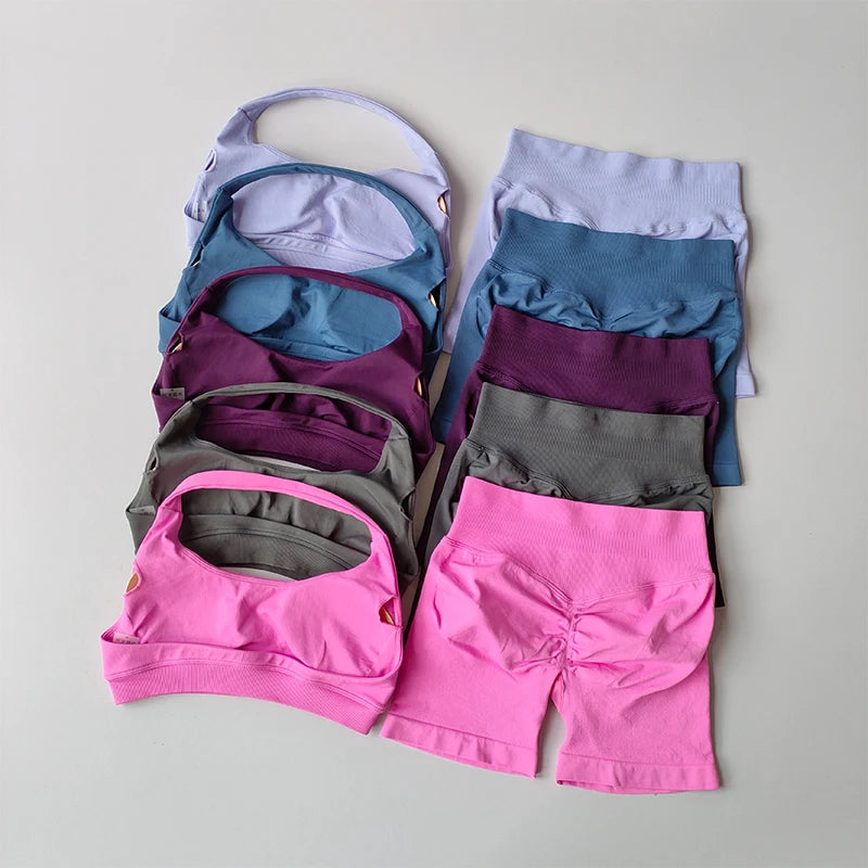 Women’s Halter Neck Yoga Bra & Shorts Set